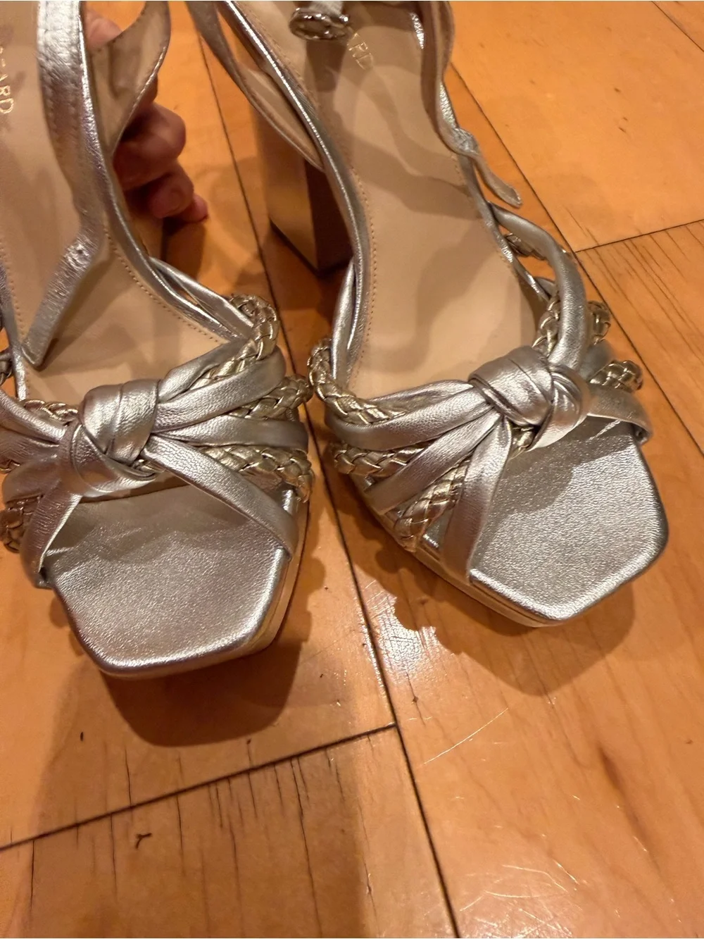 Veronica Beard Silver Braided Knot Platform Sandals